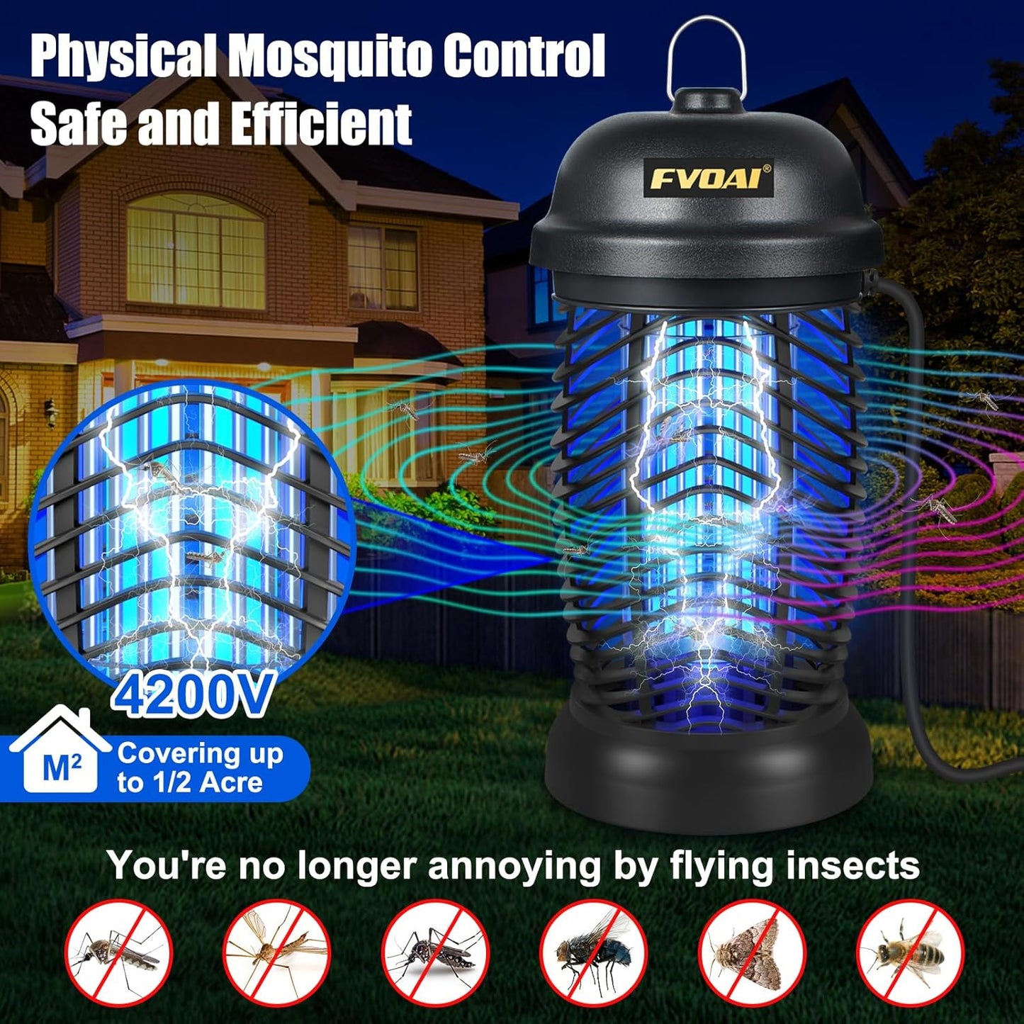 Bug Zapper Outdoor, Mosquito Zapper, Fly Zapper, Fly Traps, Mosquito Trap for Outdoor, 3 Prong Plug, ABS Plastic Outer