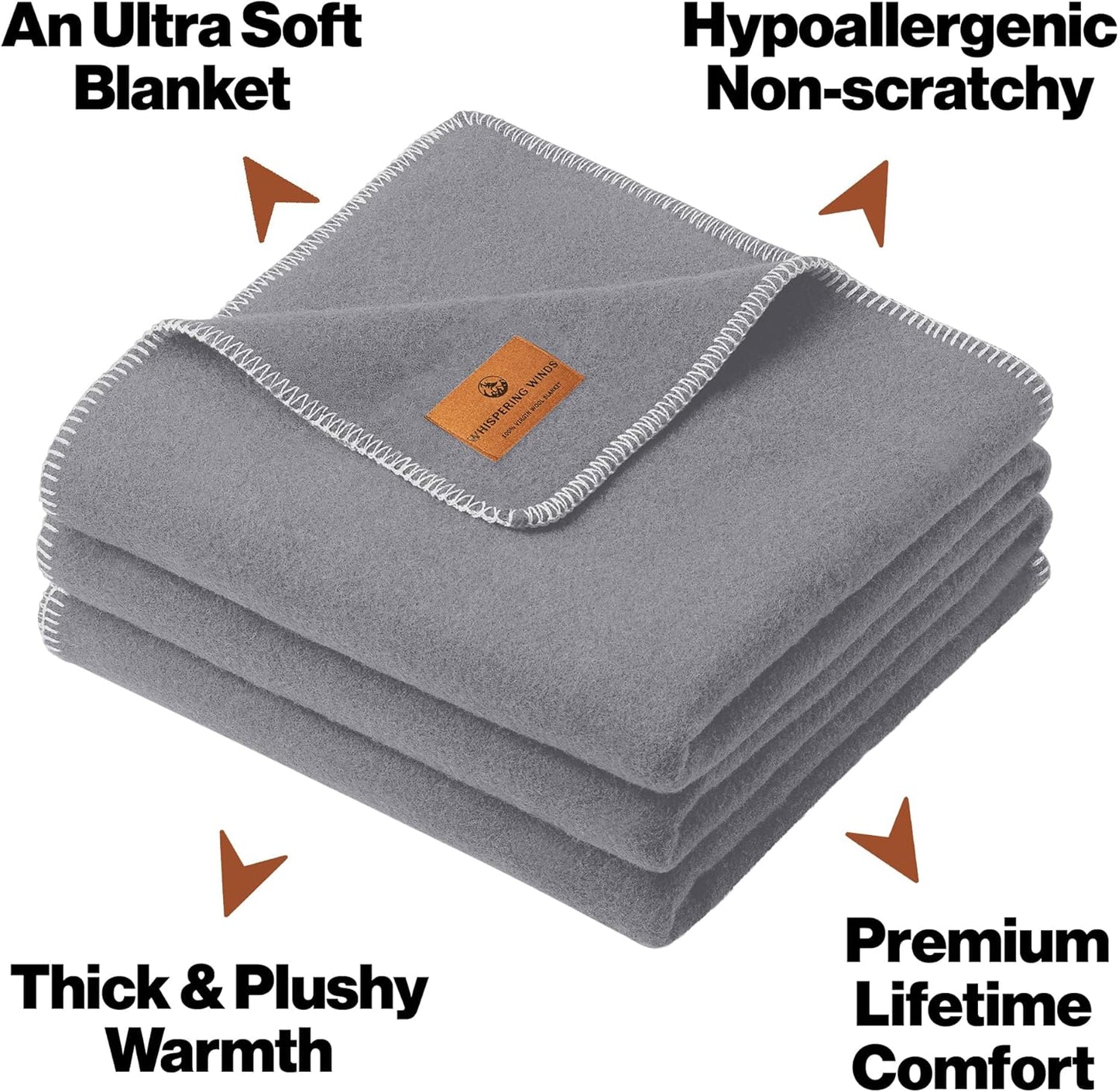 100% Wool Blanket - Premium Ultra-Soft, Thick, Warm, Large 62"x 84" Bed & Camping Blanket for Outdoor, Home, Indoor, Bushcraft & Survival