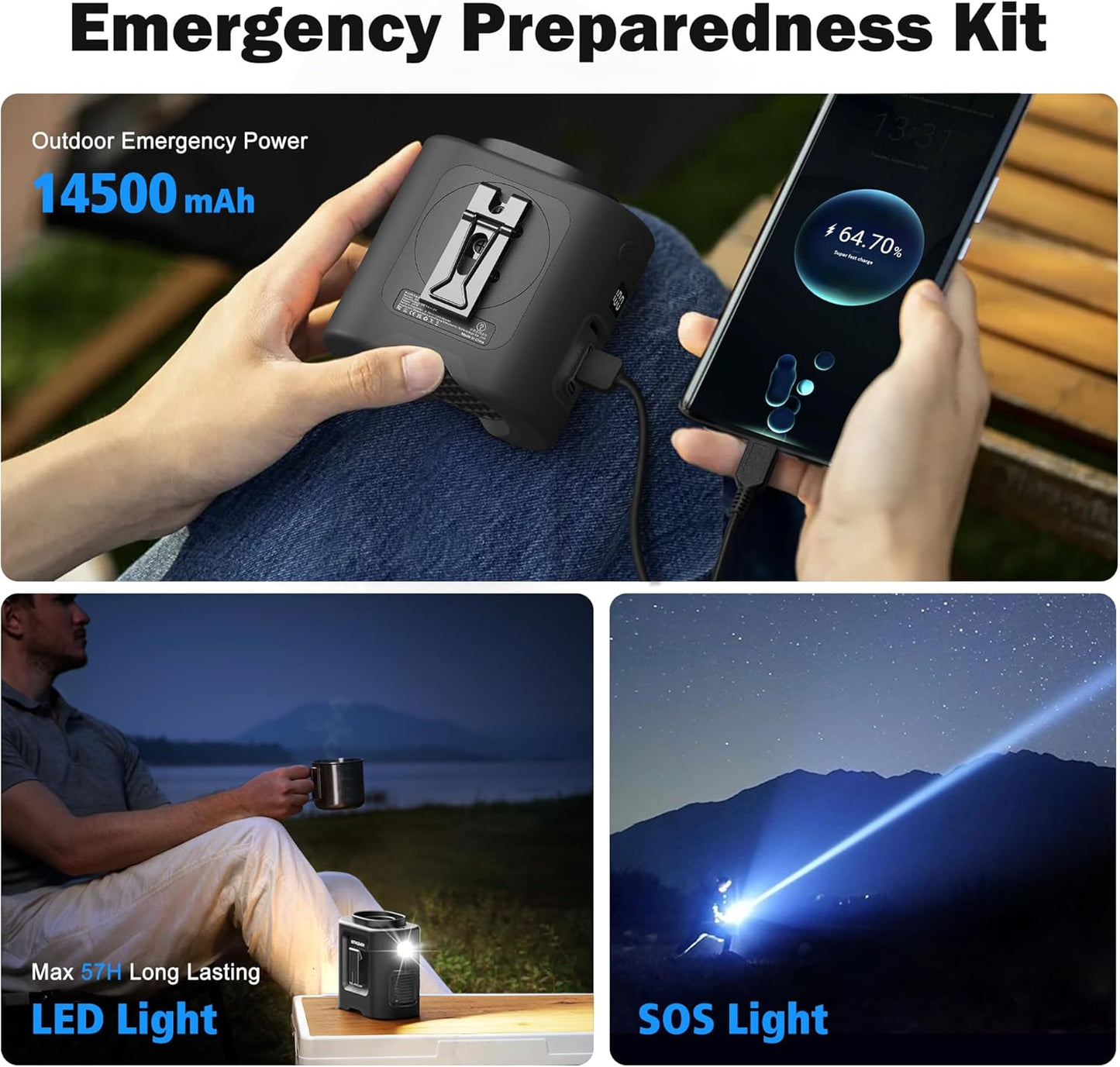 KITWLEMEN 14500mAh Portable Waist Fan - Personal Clip on Belt Fan, 5 Speed 67H Cooling, Rechargeable Battery Operated, Wearable with Lanyard & Light for Camping, Travel, Jobsite (Black)