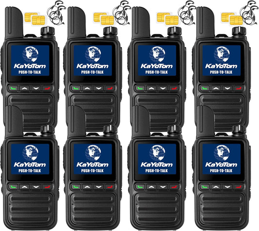 KAYOTOM Lifetime Free Global Walkie Talkies Unlimited Range PTT Push-to-Talk Over Cellular Nationwide 5000 Miles POC 4G Handheld Long Range Two Way Radio for Team Management (8-Pack with Earphones)