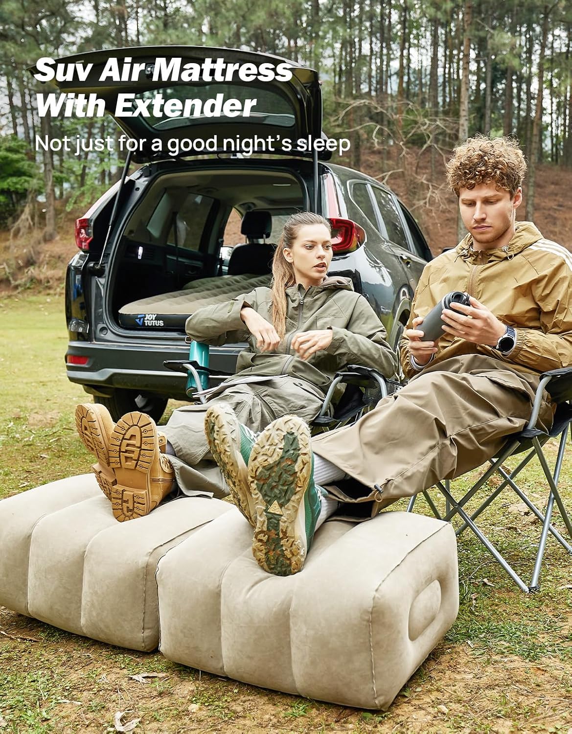 JOYTUTUS SUV Air Mattress Camping Bed,3.0 Thickened Flocking Car Camping Inflatable Mattress,Anti-Leakage,with 2 Pillows & Electric Pump Universal Car Bed for SUV Trunk and Rear Seat