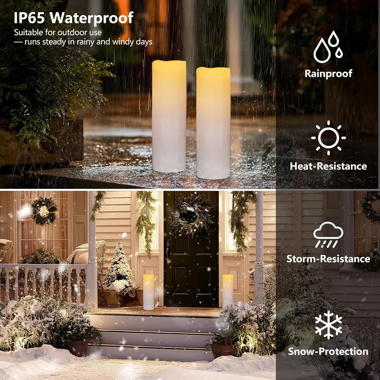 Kimjo 14" x 4" Large Outdoor Candles with Remote: Battery Operated LED Flameless Candles with Timer - Realistic Fake Waterproof Flickering Pillar Candles for Patio Porch Lanterns (White 2 Pack)