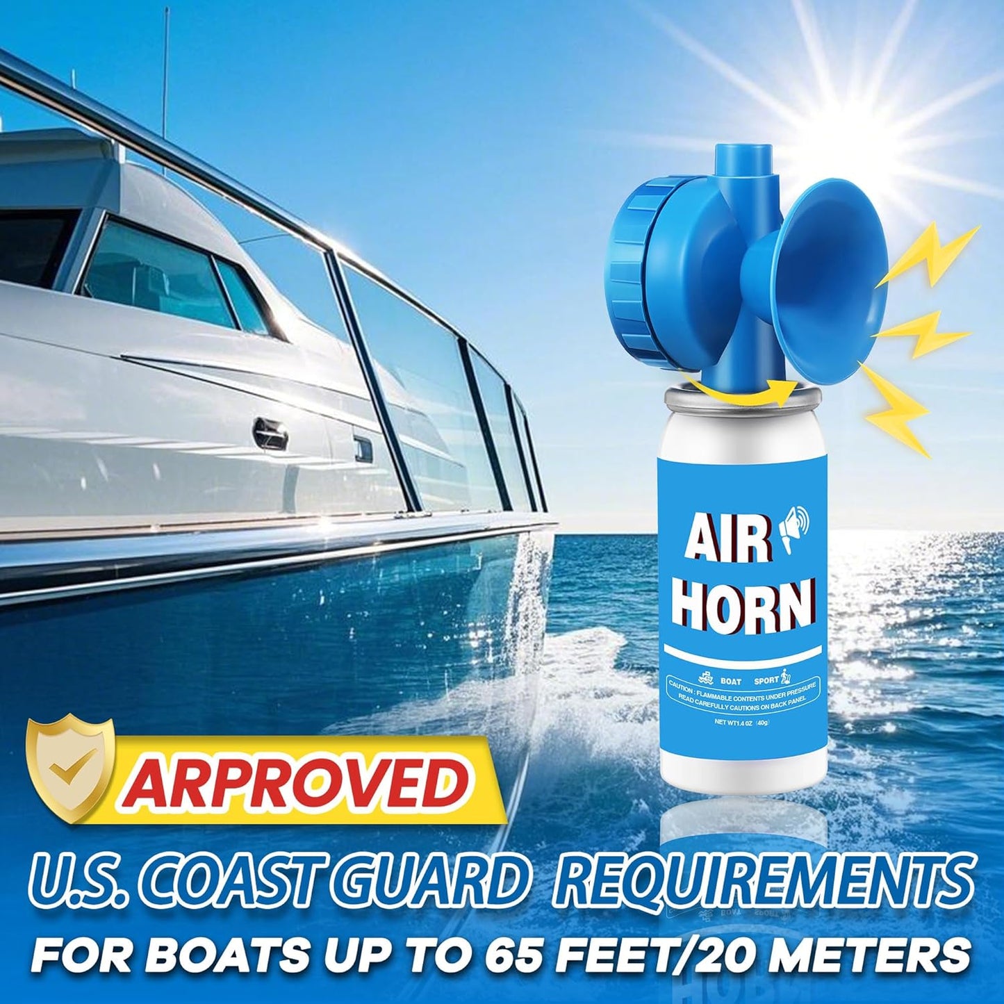 1.4oz Boat Air Horn, 130DB Heard Up to 0.5-Miles Away,Handheld Mini Marine Fog Horn Blow Horn Boat Accessories,Loud Bear Air Horns Can for Safety,Outdoor Alarms,Sporting Events,Blue
