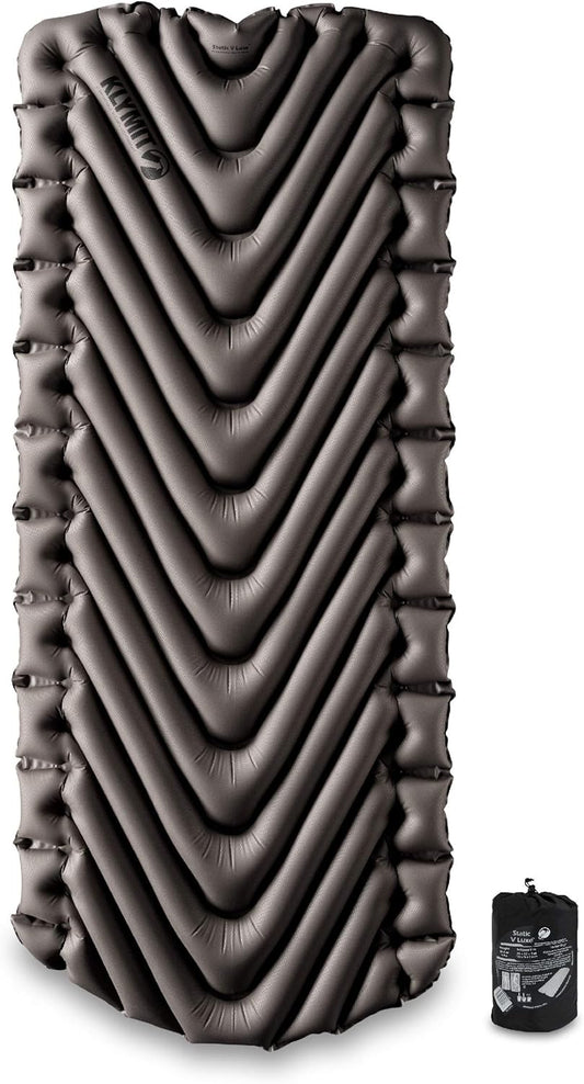 Klymit Static V Luxe Sleeping Pad, Lightweight Lofted Camping Air Mattress for Tents and Cars with Body Mapping Tech, 3 In Thick Grey