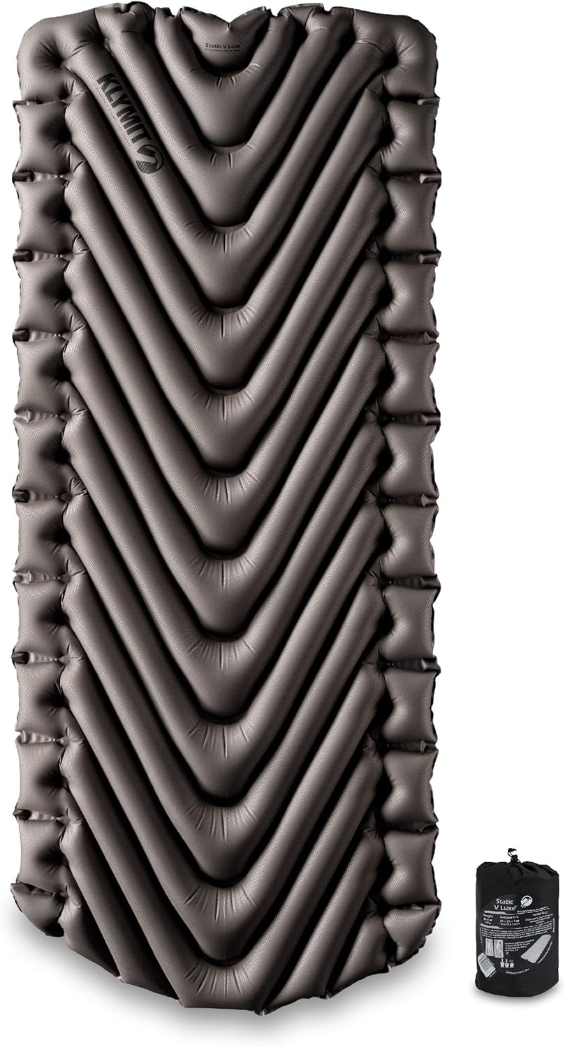 Klymit Static V Luxe and Static V Inflatable Sleeping Pads Bundle with V-Shaped Design for Comfortable Camping