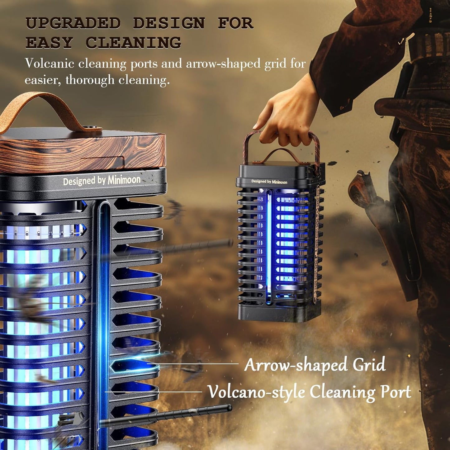 Minimoon Bug Zapper Outdoor, 15W Mosquito Zapper 4200V Electric Fly Trap, Western Theme, Easy to Clean, IPX4 Waterproof, 5.9 Ft Cord, Fly Zapper for Backyard, Patio, Camping, Indoor