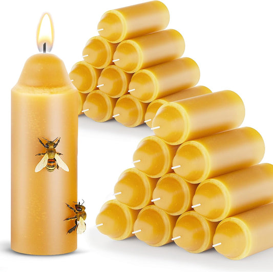 15-Hour Natural Pure Beeswax Candles for Candle Lanterns, Long Lasting Burning Candles Bulk for Camping, Emergency, Survival Emergency Preparedness (20)