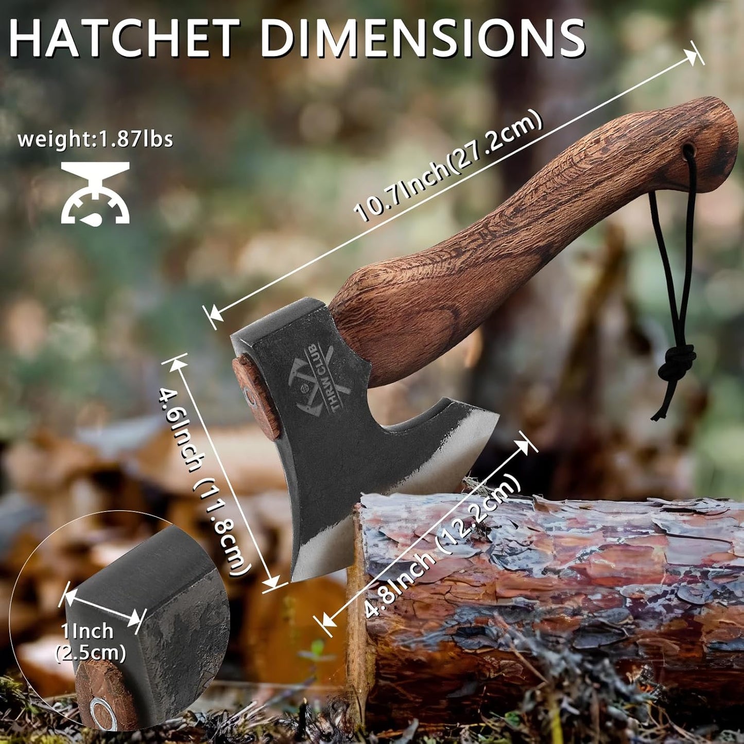 10.7 Inch Hatchet Axe, Camping Hatchet with 1065 High Carbon Steel and Leather Sheath, Bushcraft Hatchete for Chopping and Wood Splitting, Perfect for Outdoor Survival and Adventures