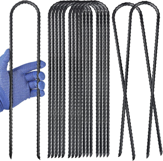 16 Inch Trampoline High Wind Stakes Heavy Duty Ground Anchors U Rebar Stakes for Trampoline, Dog Fence (12 Pack)