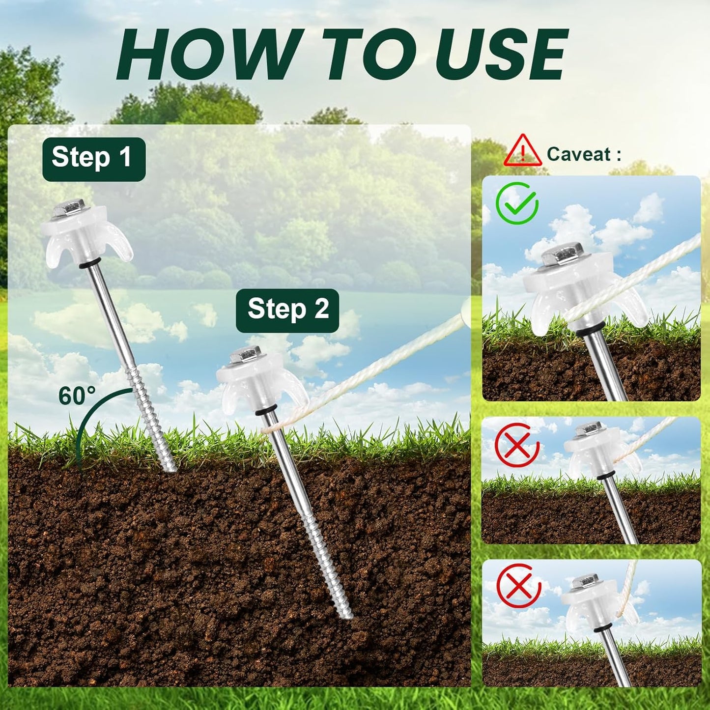 12 Pack 8" Screw in Tent Stakes Heavy Duty- Ground Anchors Screw- Tent Pegs Camping Stakes- Hex Pegs Drillable Tent Stakes and Hexagon Head Drive and Storage Box (White)