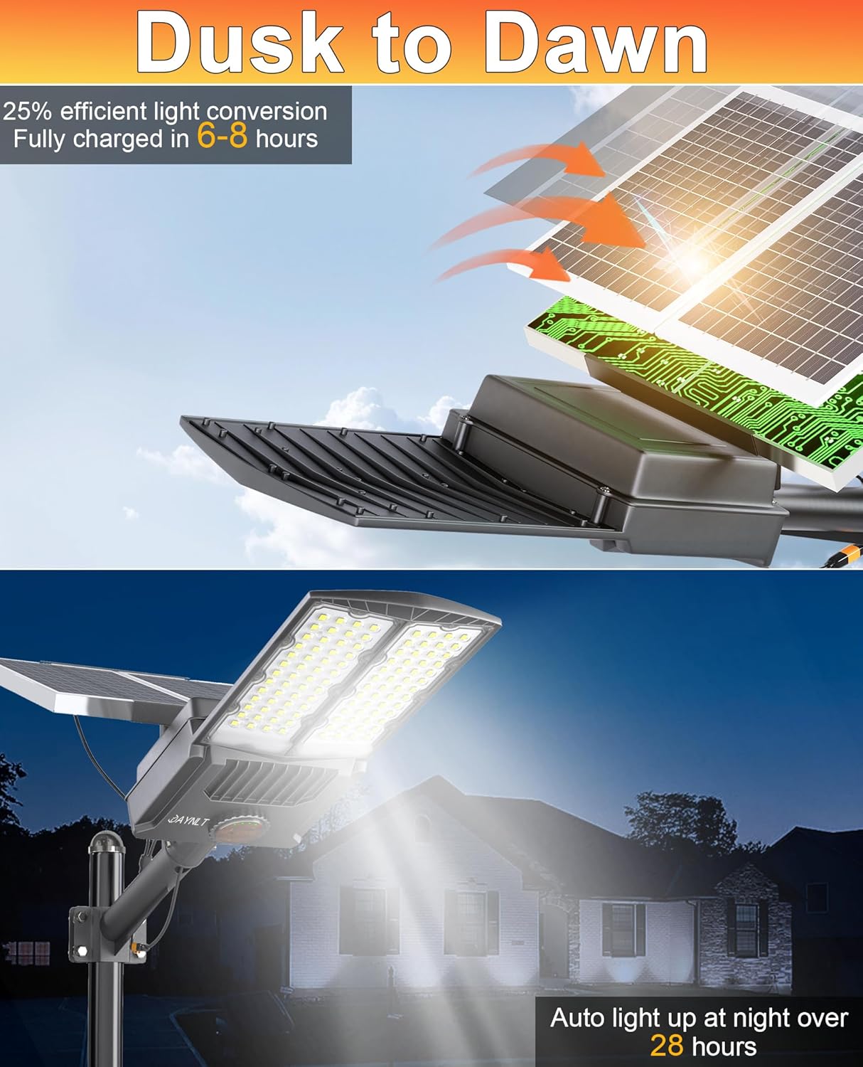 JAYNLT Y-10000W Solar Street Lights Outdoor,750000LM 6500K Bright Parking Lot Lights Commercial,Split Flood Lights Solar Powered,IP67 Waterproof Solar Security Lamps for Backyard,Driveway