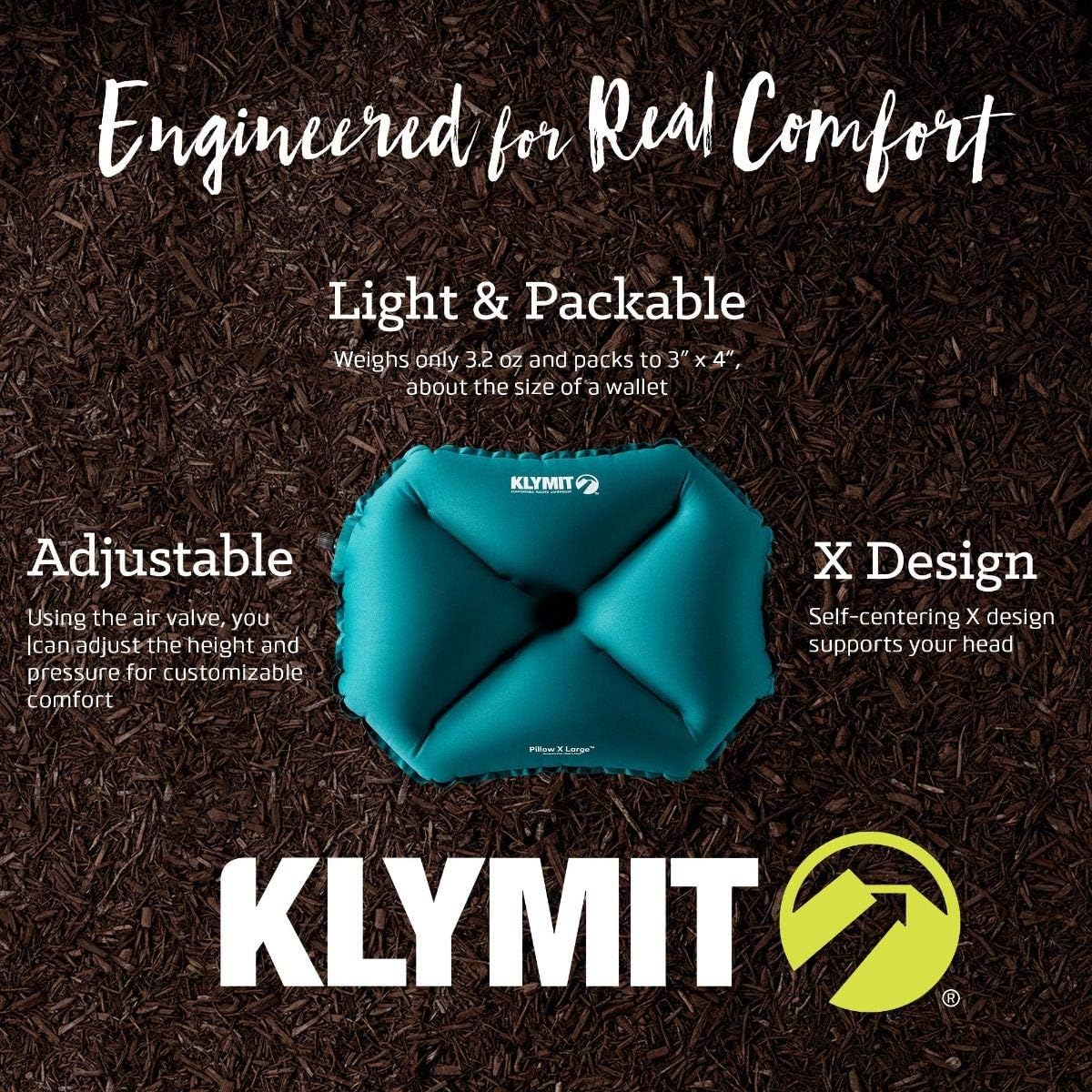 Klymit Pillow X Travel Pillow, Lightweight Inflatable Hybrid Airplane, Backpacking, Hammock, and Camping Pillow