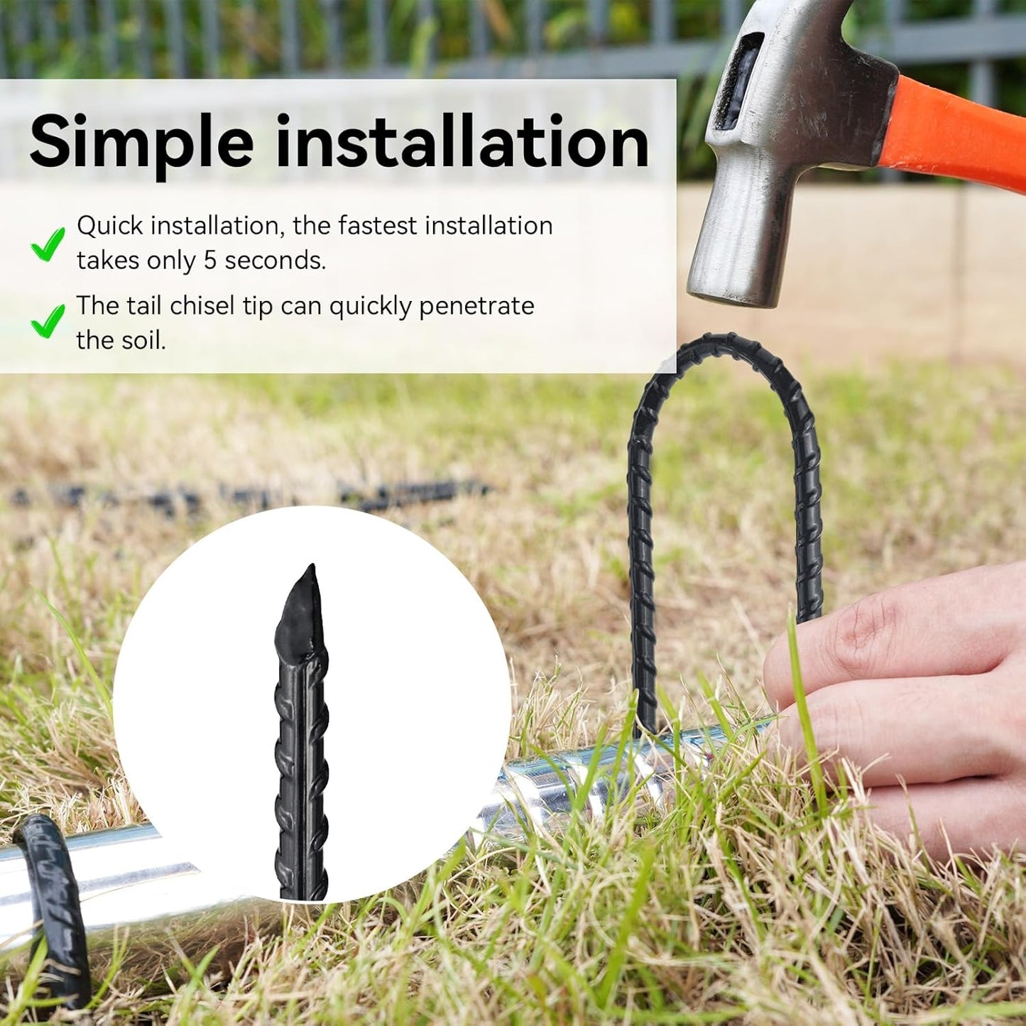 16 Inch Trampoline High Wind Stakes Heavy Duty Ground Anchors U Rebar Stakes for Trampoline, Dog Fence (24 Pack)