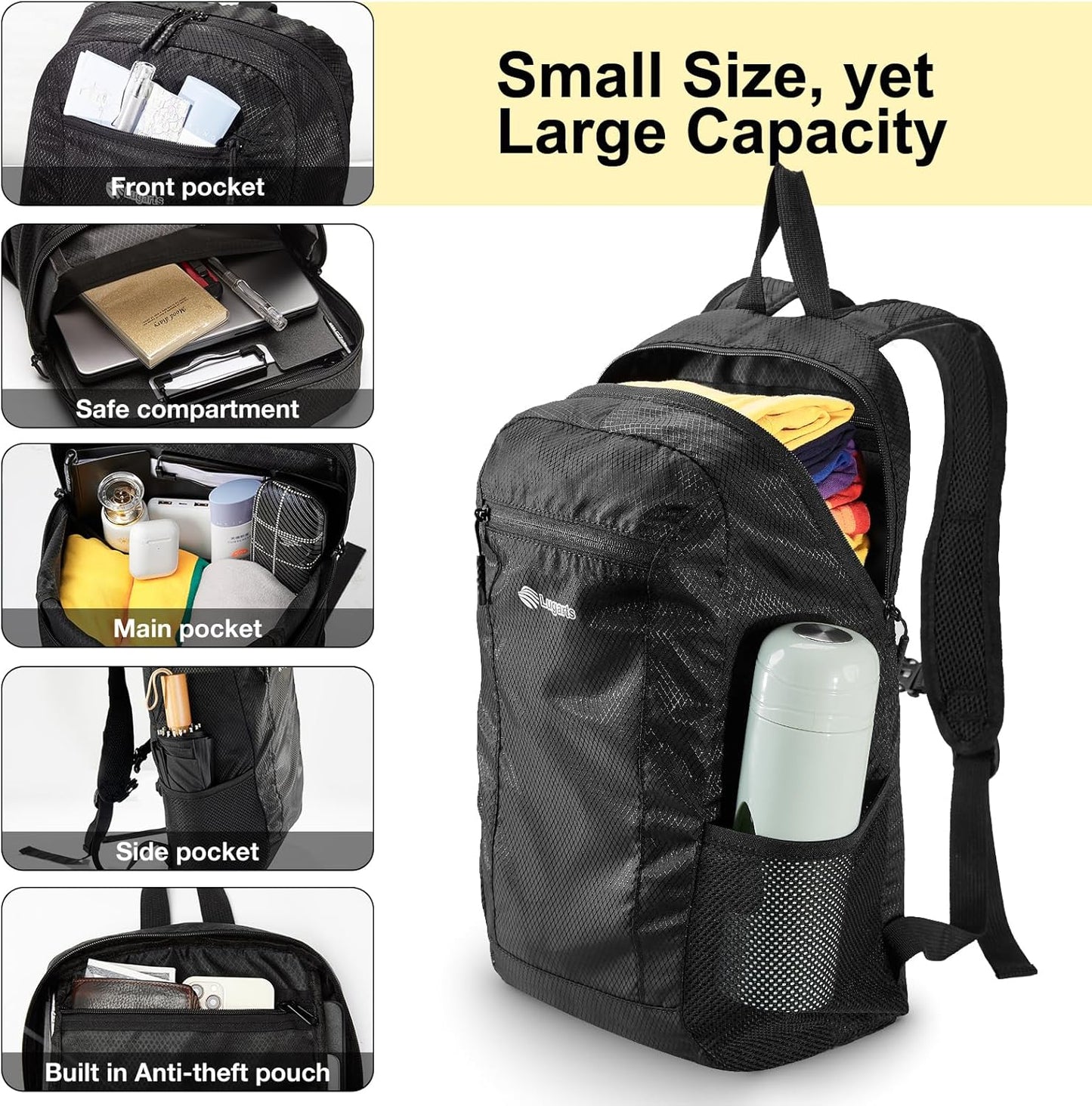 15L Water-resistant Hiking Daypack, Small Backpack Travel Outdoor, Lightweight Day Pack with Tool Loops