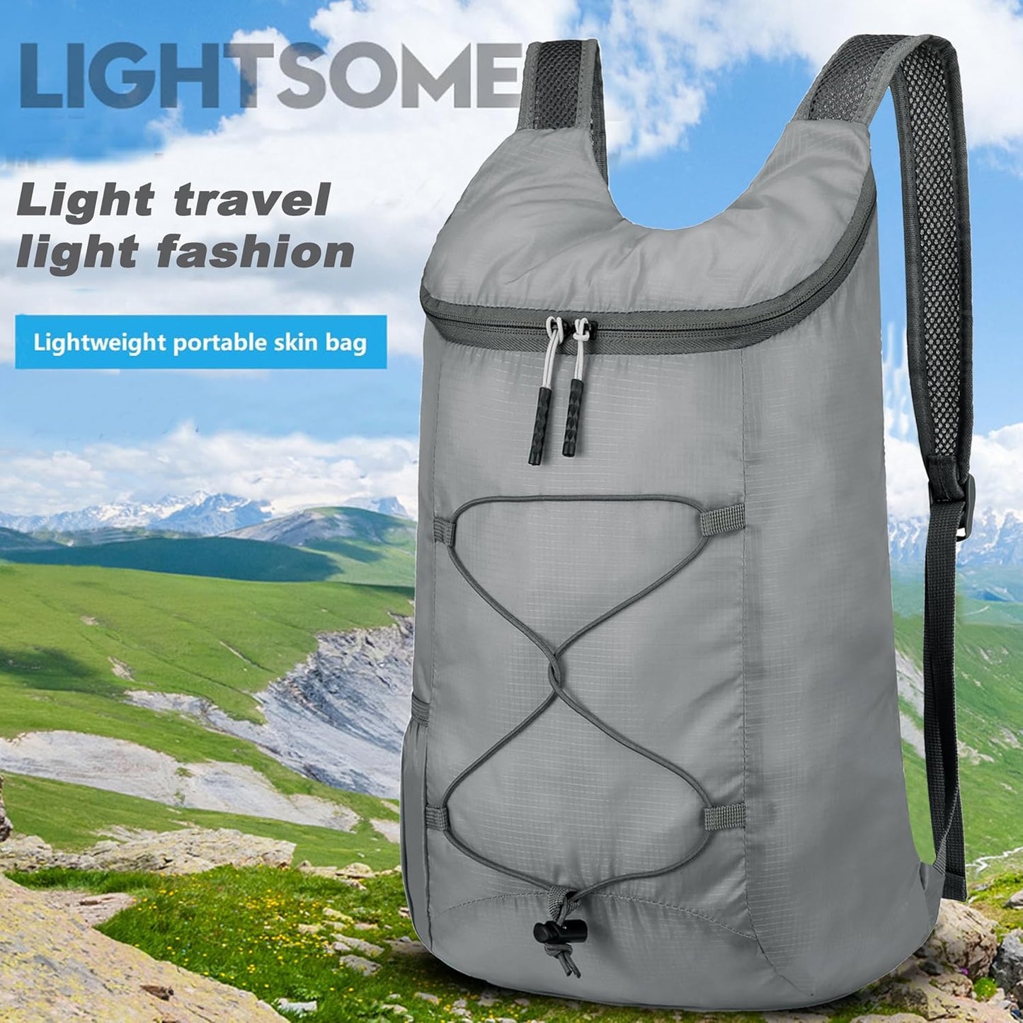 16L Lightweight Foldable Hiking-Backpack Small Packable-Daypack For Travel,Ultralight Water-Resistant Gym Bag Men Women Easy Carry-on (Gray)