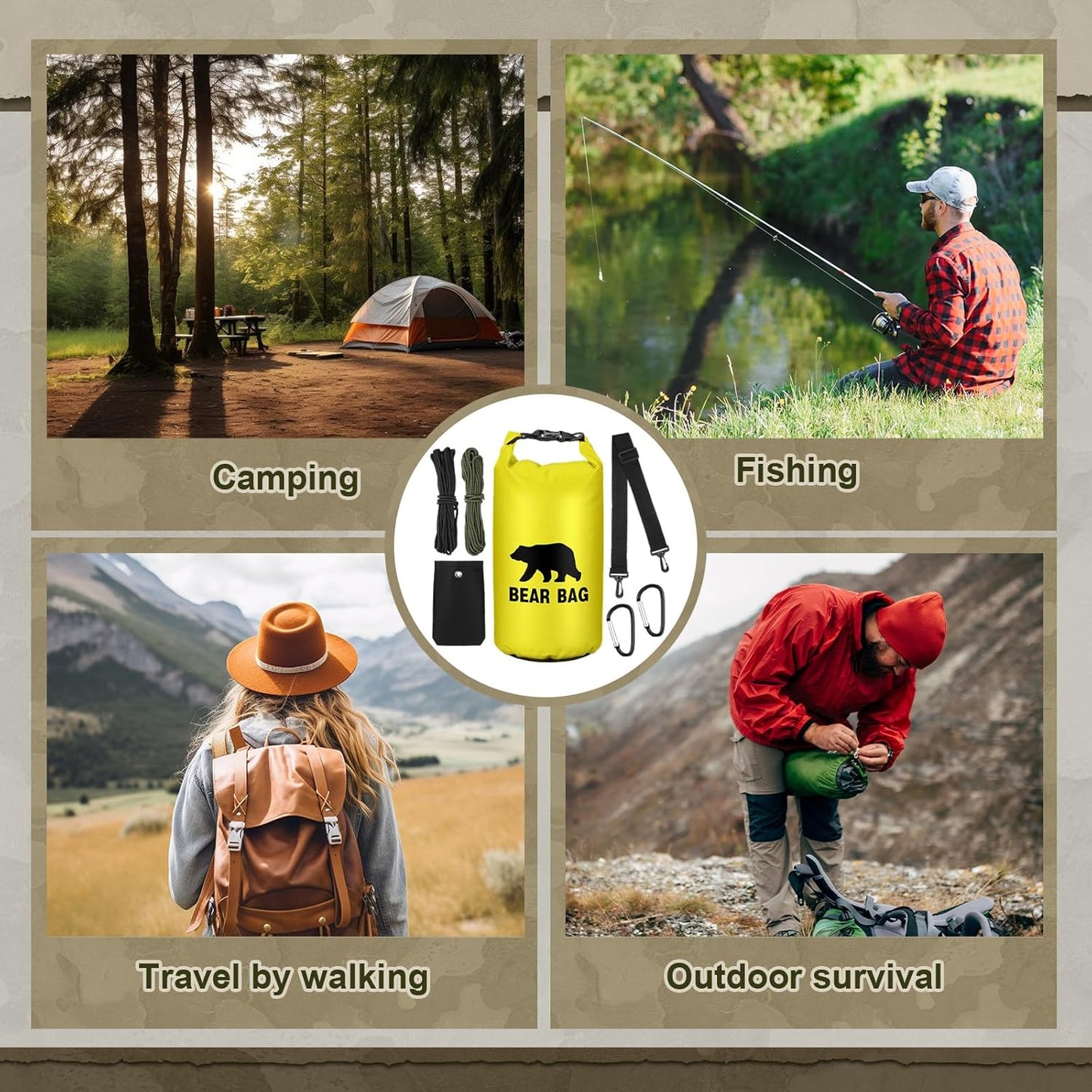 1 Set Bear Food Bag for Camping Ultralight Food Hanging System Includes Waterproof Bear Bag, Nylon Ropes, Hooks for Camping Backpacking