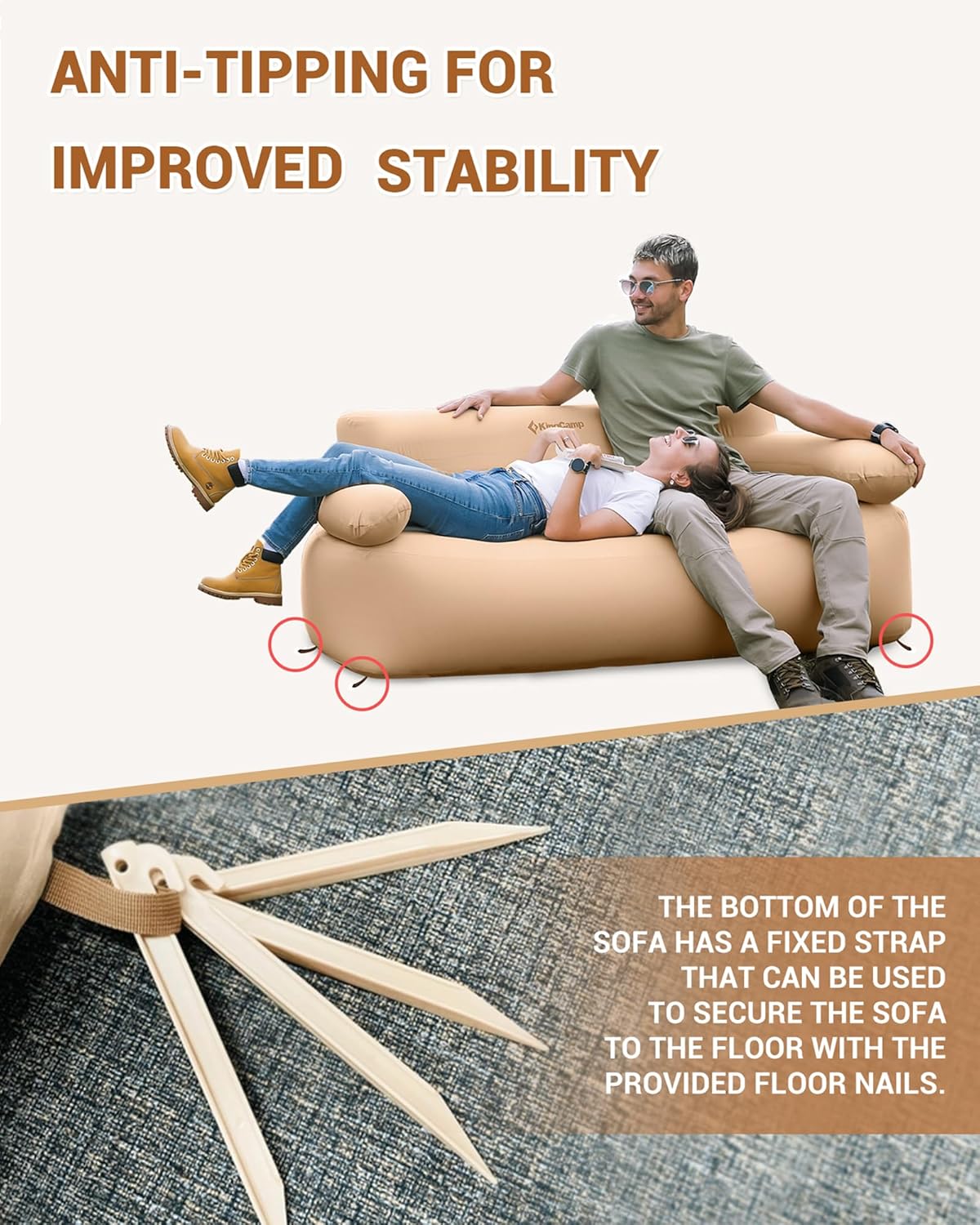 KingCamp Double Inflatable Couch with Electric Air Pump, 2-Person Camping Sofa with Eco PVC Liner, Footrest, Pegs, Repair Kit & Quick-Fill Pump for Outdoor, Tent, Travel