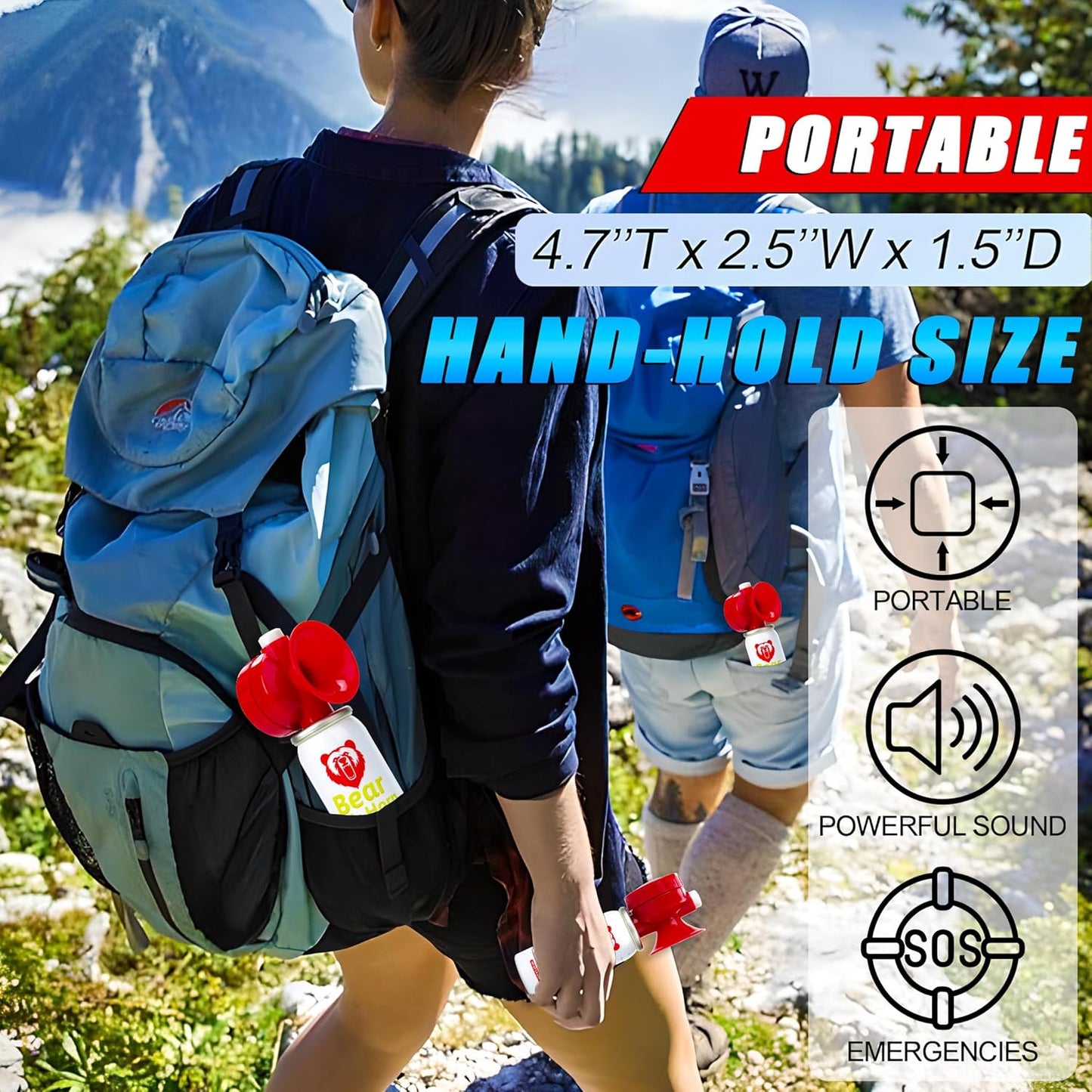 1.4oz Bear Horn for Self Defense, 123dB Loud Mini Air Horn, Audible Up to 1/2 Mile, Safety Air Horn for Hiking,Camping and Outdoor Protection