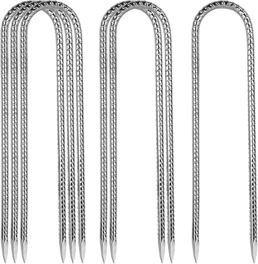 12 Inch Rebar Stakes,6 Packs Heavy Duty Metal U Hook Garden Ground Stakes for Camping Tent Canopy or Supporting for Garden Landscapes Fences Stakes (U Shape-Silver, U-12"x0.3"-6pcs)