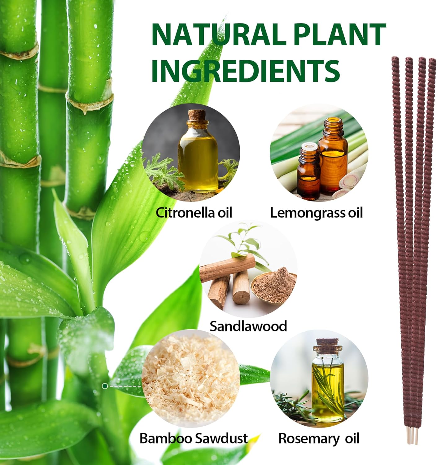 KICKOUTOR® Mosquito Incense Sticks with Natural Citronella Oil, 24 Count Indoor Outdoor Mosquito Repellent for Patio Camping Backyard, 8-Hour DEET-Free No-See-ums Bug Protection Each