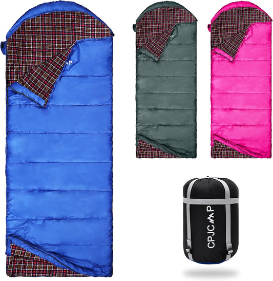 0 Degree Sleeping Bag for Cold Weather,100% Cotton Flannel XXL for Adults Big and Tall Cold Weather Winter Zero Degree Camping,Free Compression Sack