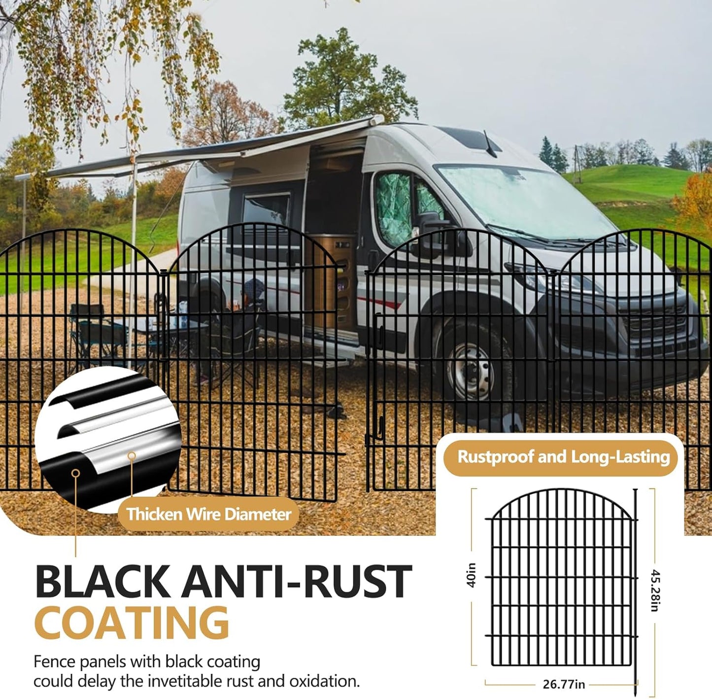 10 Panels Decorative Garden Fence with Lock, 40in (H) X 22.31ft (L) No Dig Dog Fences Outdoor for Yard, Rustproof Tall Animal Barrier Fencing, Metal Panels Suitable for Yards Border, Patio Use