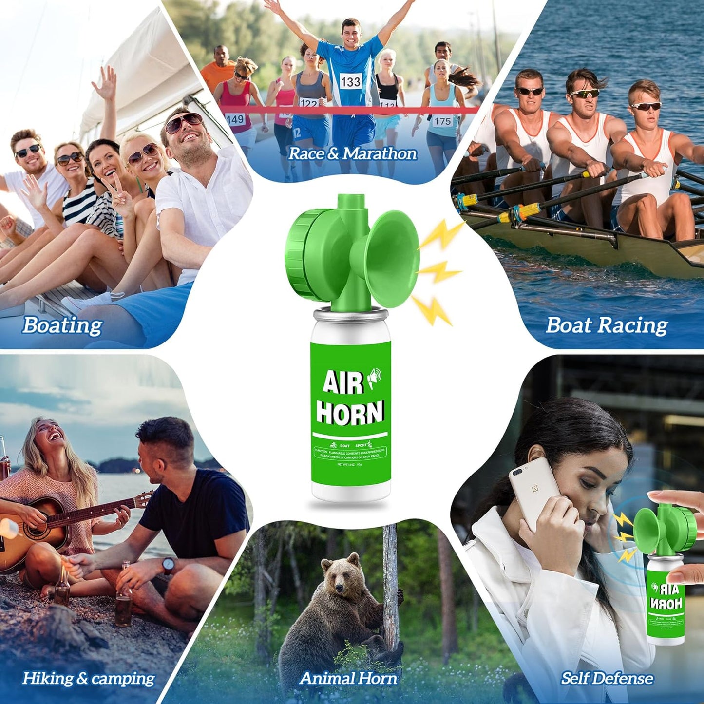 1.4oz Boat Air Horn,130DB Loud Mini Safety Bear Horn Can,Air Horns for Self Defense,Emergency,Sporting Events,Camping essentials,Green