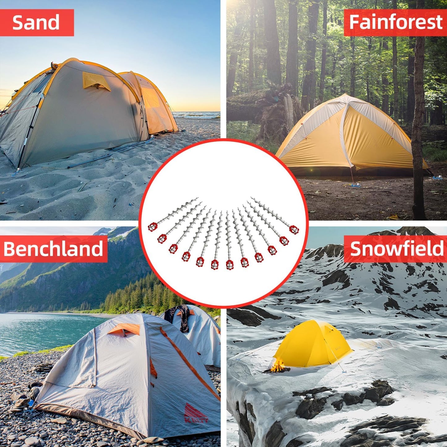 12 Pcs 12" Aluminum Ground Anchors, Tent Stakes Heavy Duty for Swing Set Anchors Screw in Kit for Tents, Canopies, Sheds,Amusement Facilities,Swing Sets Outdoor