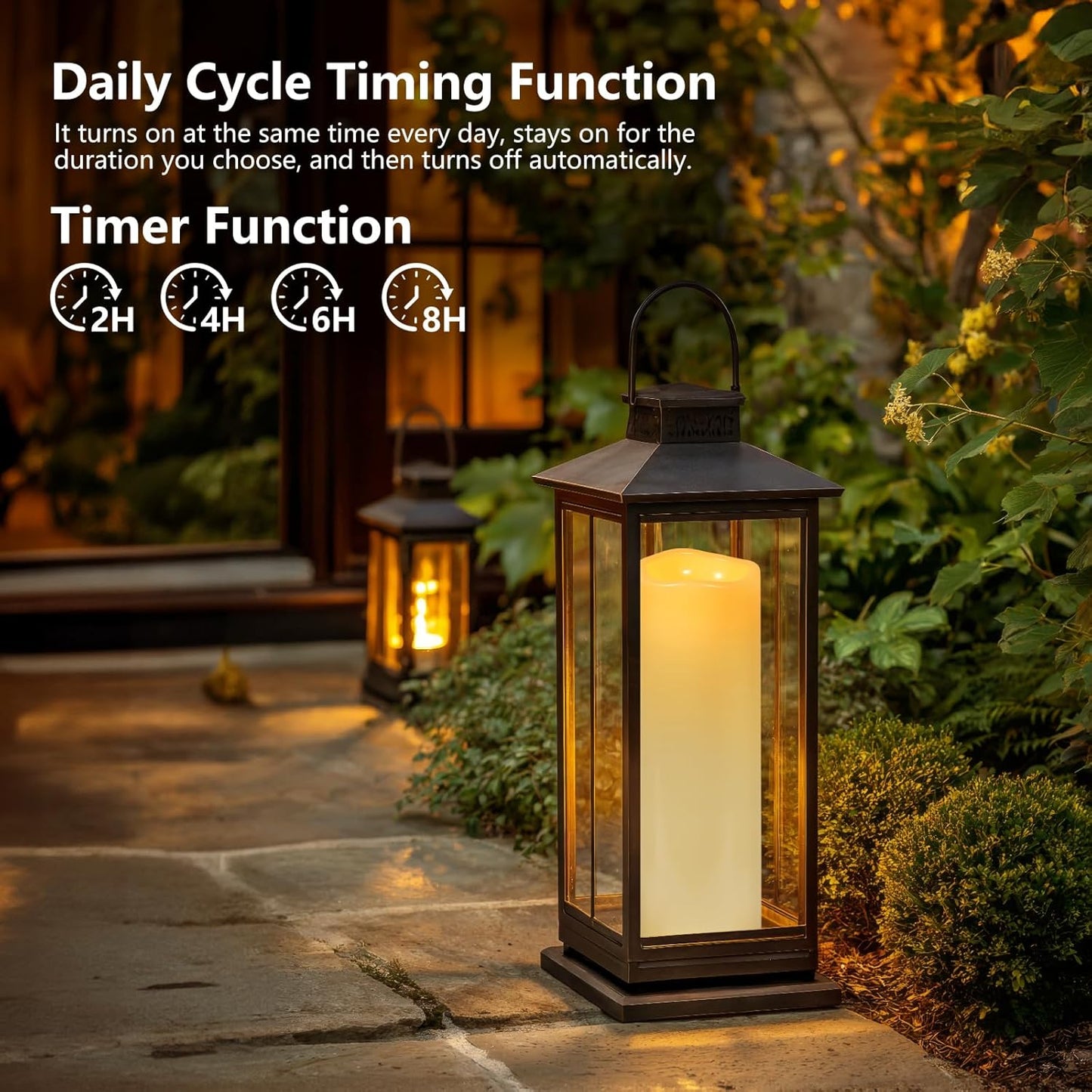 Kimjo 14" x 4" Large Outdoor Candles with Remote: Battery Operated LED Flameless Candles with Timer - Realistic Fake Waterproof Flickering Pillar Candles for Patio Porch Lanterns (Ivory 2 Pack)