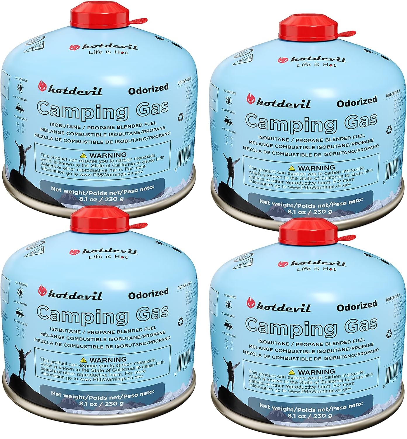 KOMAN Isobutane Fuel Canister 230 Gram Camping Stove Fuel Butane Propane Blend Camping Fuel Gas Canister Backpacking Fuel Light-Weight Compact Camping Fuel (4 Pack)