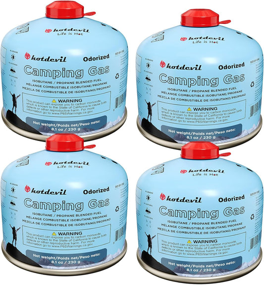 KOMAN Isobutane Fuel Canister 230 Gram Camping Stove Fuel Butane Propane Blend Camping Fuel Gas Canister Backpacking Fuel Light-Weight Compact Camping Fuel (4 Pack)