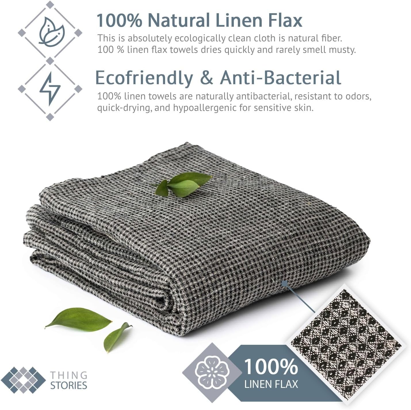 100% Linen Bath Sheet Towel - 36x72-inches - Waffle Weave Black-Natural Oversized Bath Towels - Lightweight Absorbent Thin Beach Towel Quick Dry XL Travel Towel Extra Large