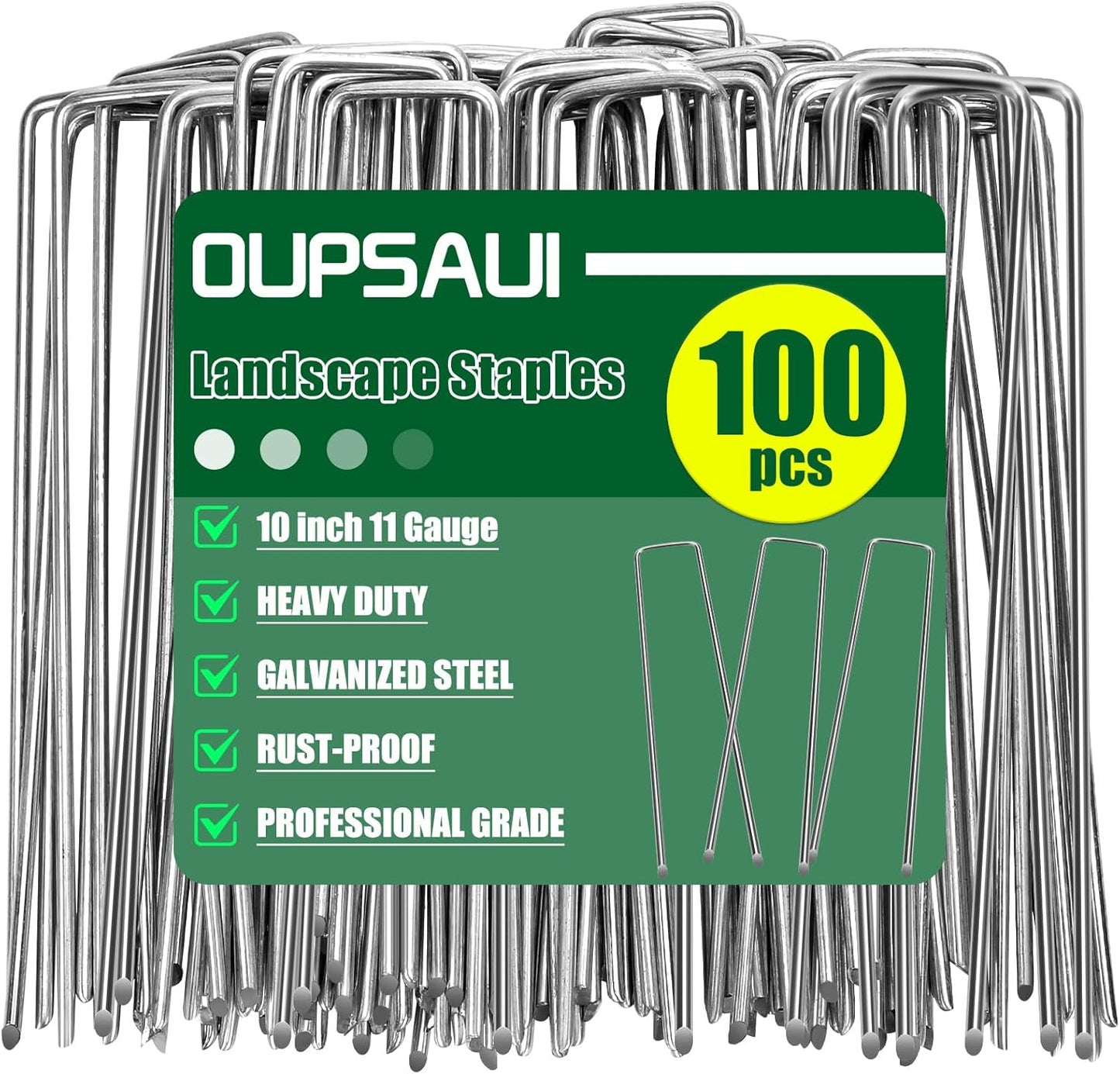 10 Inch 11 Gauge Galvanized Landscape Staples Stakes for Decoration, 25/100/200pcs Garden Metal Stakes for Weed Barrier Fabric, Fence Stakes, Tent Stakes (10in,100pcs)