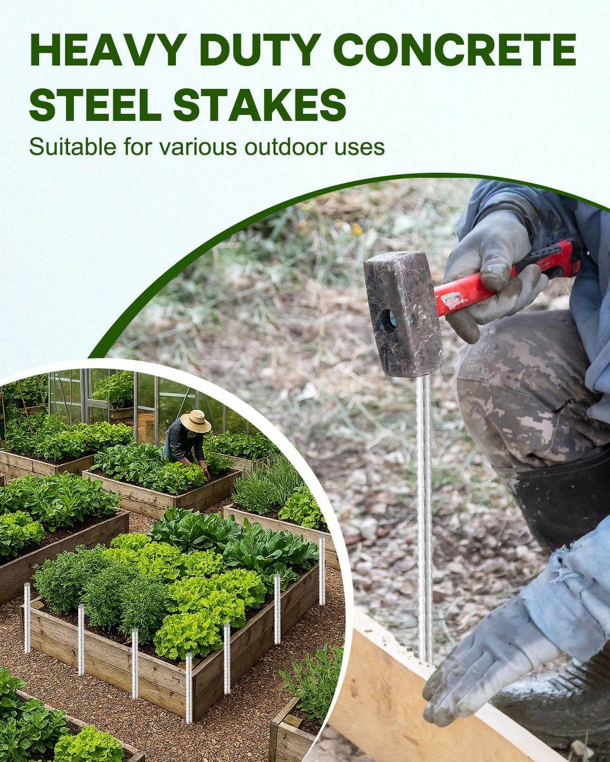 12 Inch Ground Rebar Stakes, 50 Pack Heavy Duty Steel Plant Support Garden Stakes with Chisel Point End, Straight Steel Anchors for Concrete, Garden, Fence, and Tent Support