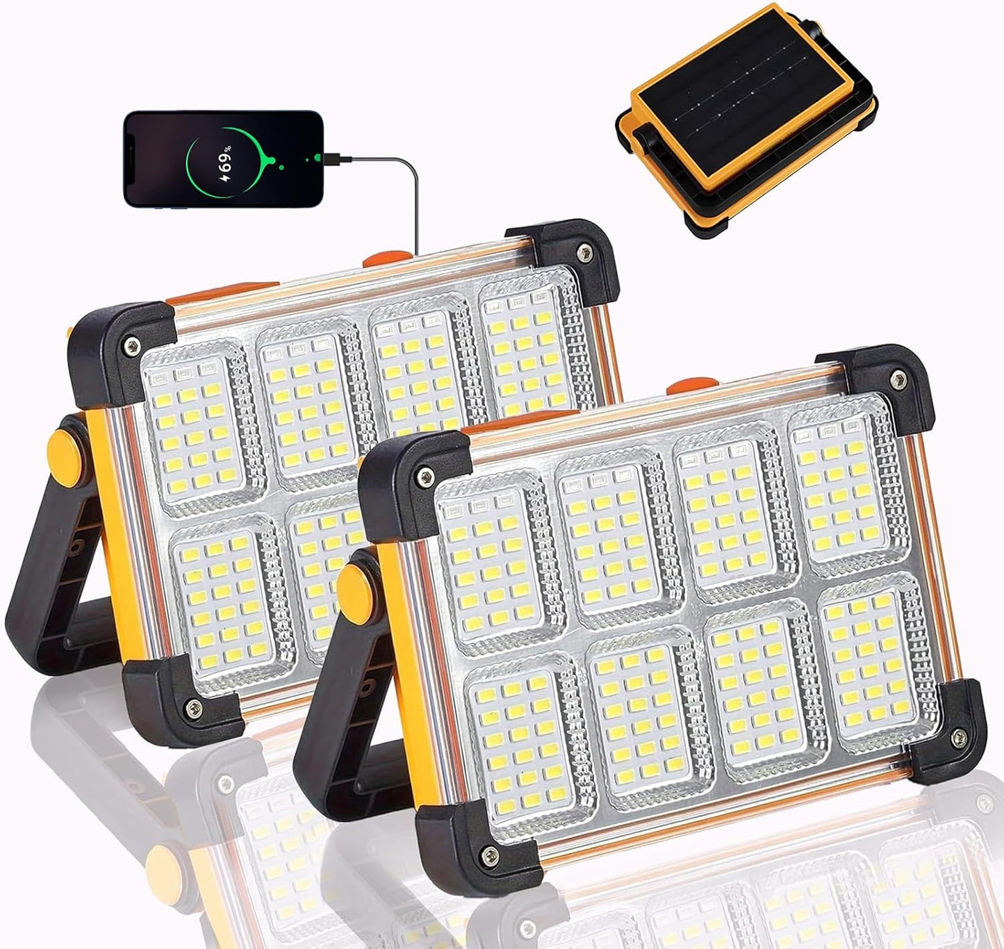 120W LED Solar Work Light, 144 LED 10000LM Portable Flood Light with Stand, 4 Modes Rechargeable, IP65 Waterproof Outdoor Working Light for Camping, Fishing, Car Repair & Mechanics (2)