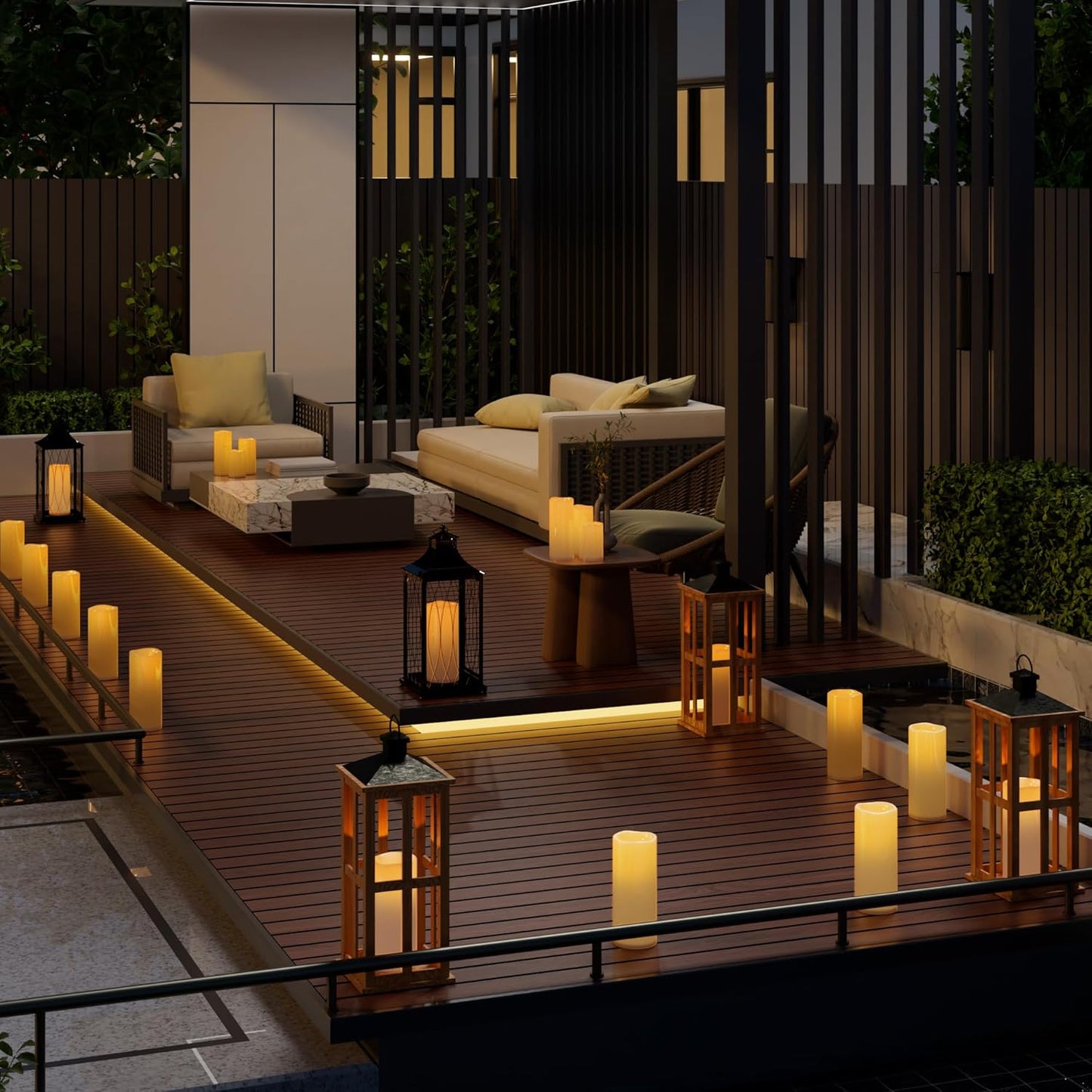 12" x 5" White Large Waterproof Outdoor Flameless Candles Battery Operated LED Flickering Pillar Candles with Remote and Timer for Indoor Outdoor Lanterns, Long Lasting, Set of 2