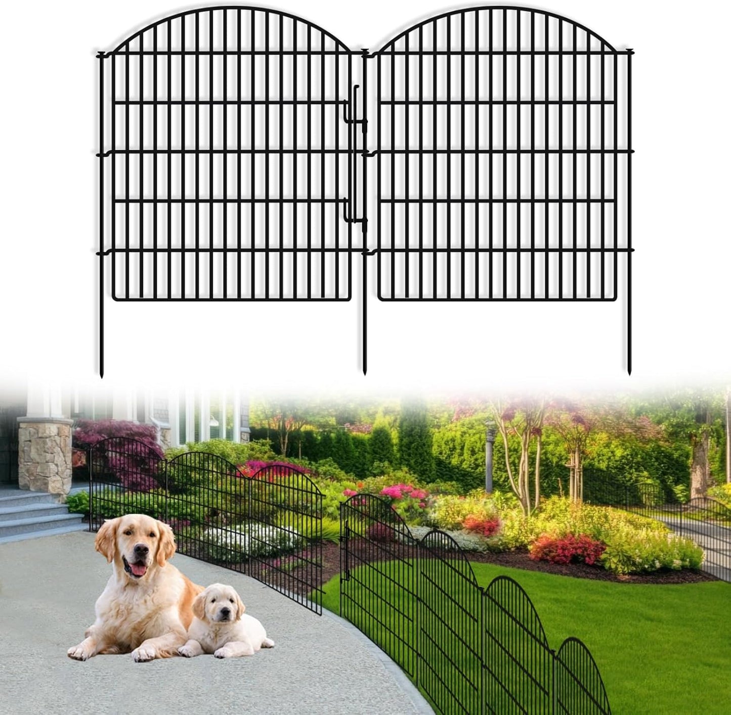 16 Panels Decorative Garden Fence with Lock, 33in (H) x 38.67ft (L) No Dig Dog Animal Barrier for Outdoor Yard, Rustproof Ground Stakes Metal Fencing for Yard, Patio, Flower Bed