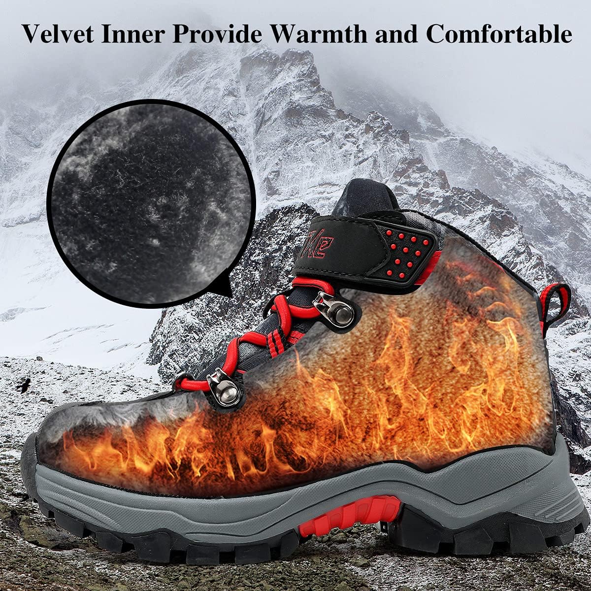 JMFCHI Kids Hiking Boots Boys Girls Outdoor Walking Climbing Sneaker Comfortable Non-slip Snow Shoes Hiker Boot Antiskid Steel Buckle Sole