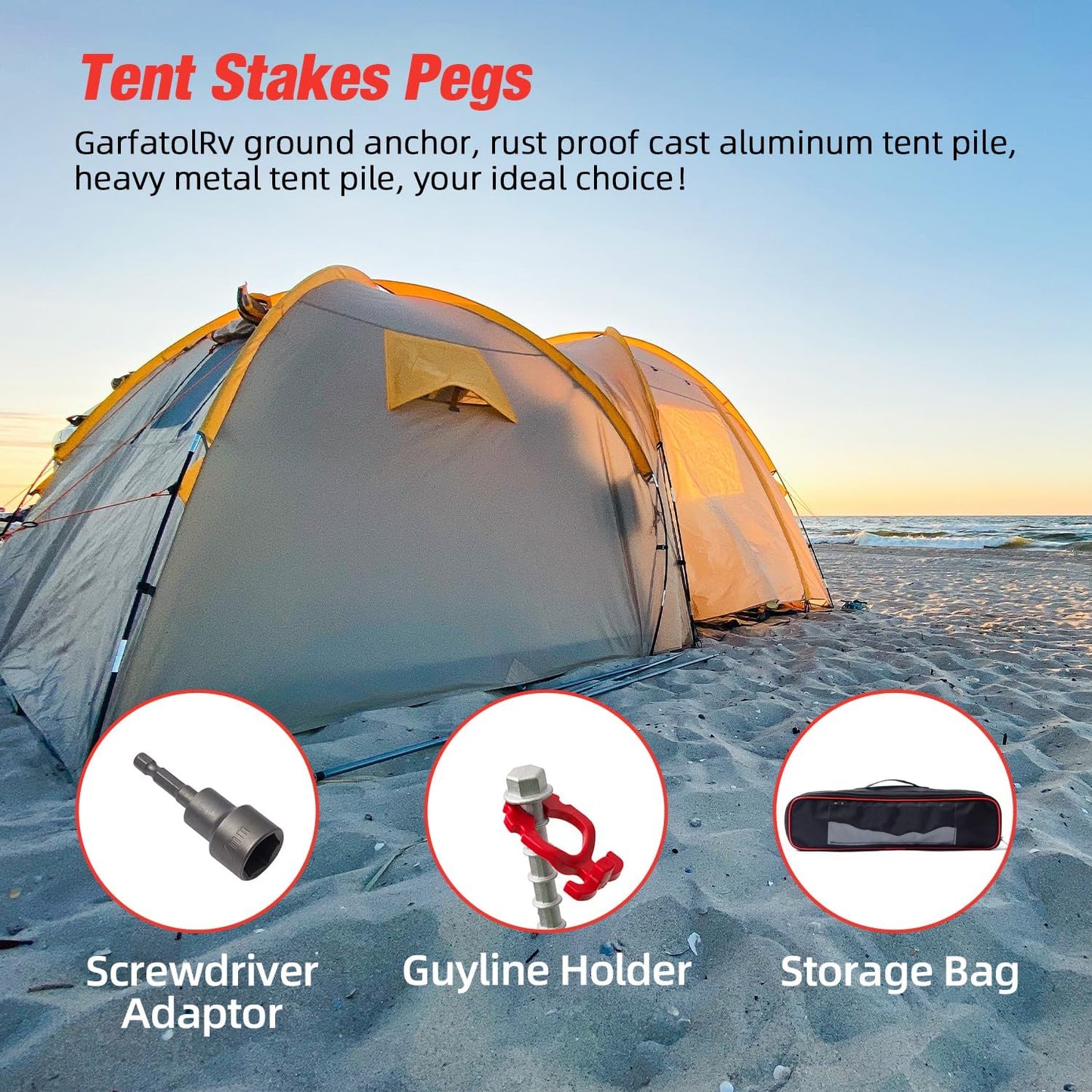 12 Pcs Aluminum Ground Anchors, Non-Rust Cast Tent Stakes Heavy Duty Metal Tent Stakes Pegs Ideal for Tents, Canopies, Sheds, Car Ports, Swing Sets Outdoors