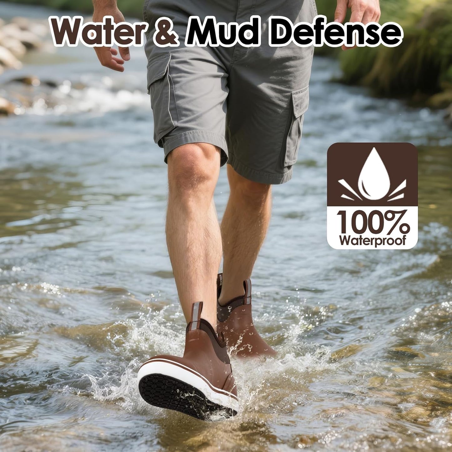 Kalkal Men's Deck Boots, Waterproof Fishing Rain Boots with High Traction, Men's Rubber Boots For Gardening Fishing Boating Camping Sailing