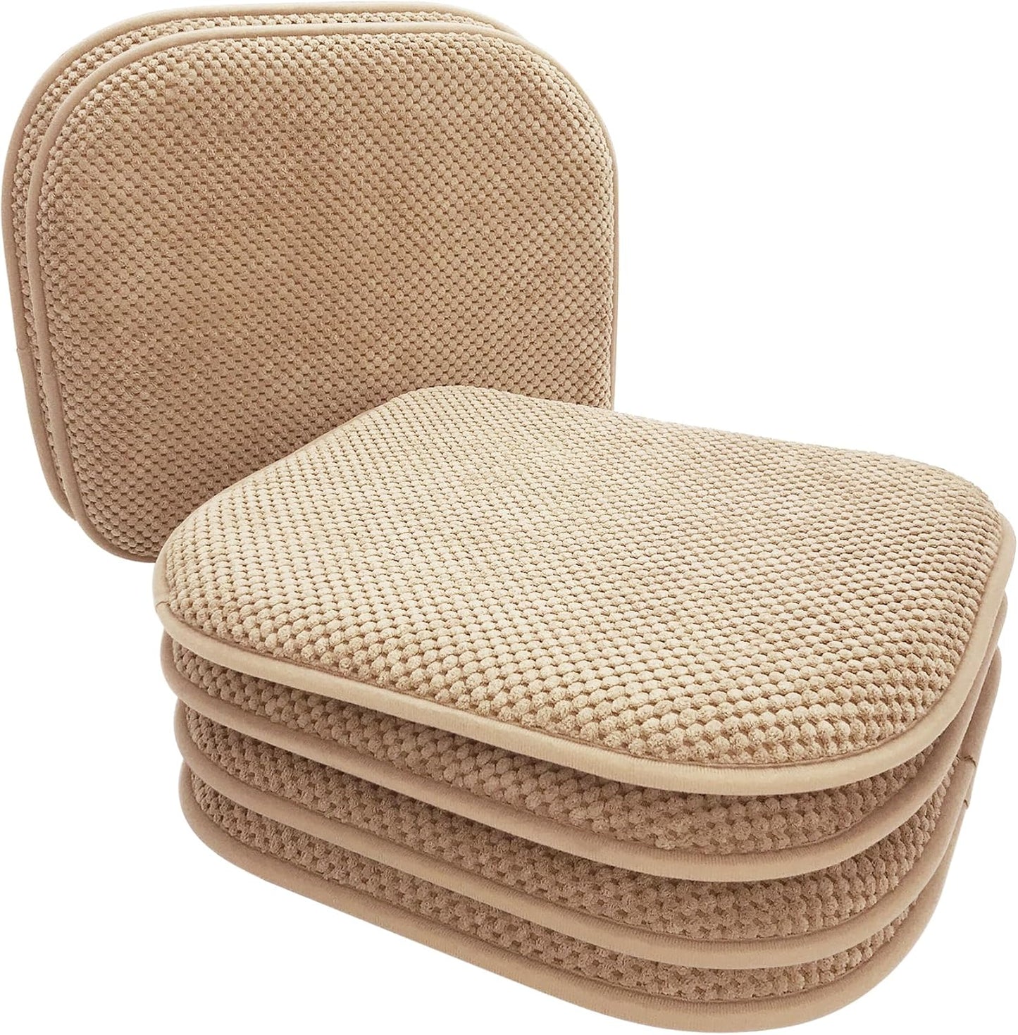 Khaki Foam Seat Cushions Kitchen Chairs Pads for Dining Chairs 6 Pack Non Slip Patio Seat Cushions Washable U Shaped Soft Thick Large Metal Wooden Chair Cushions,17" x 15"