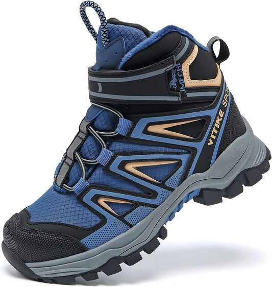 JMFCHI Kids Hiking Boots Boys Girls Outdoor Walking Climbing Sneaker Comfortable Non-slip Snow Shoes Hiker Boot Antiskid Steel Buckle Sole