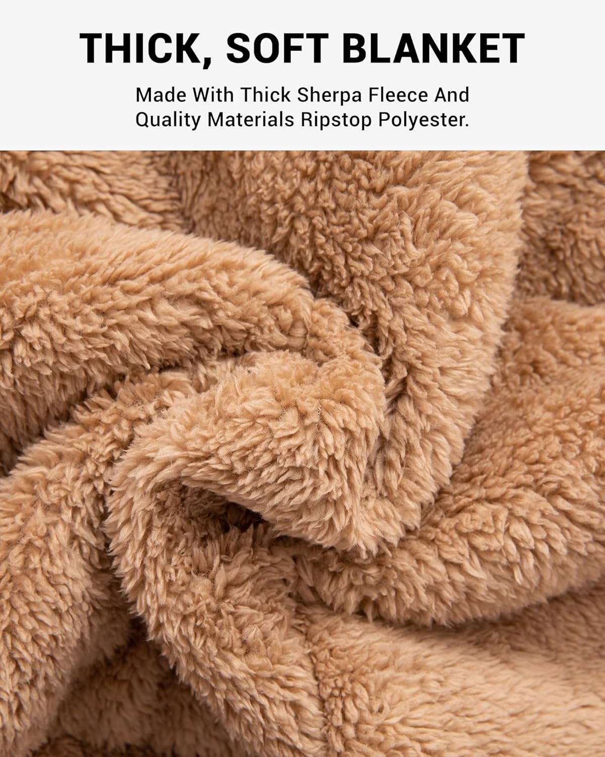 KingCamp Large Camping Blanket with Sherpa Lining, Packable Down Alternative Puffy Printed Wearable Blanket with Snap Buttons, Warm Weatherproof Quilt for Outdoor Travel (79" L x 57" W, Peak)