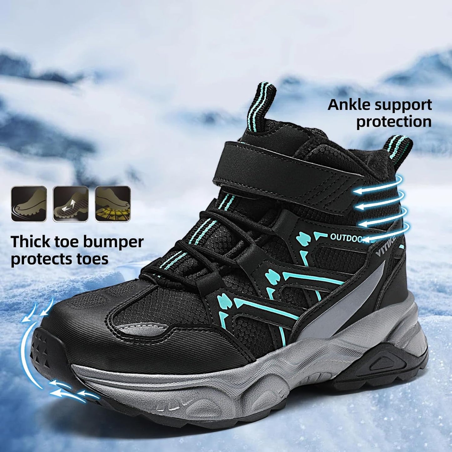 JMFCHI Kids Hiking Boots Boys Girls Outdoor Walking Climbing Sneaker Comfortable Non-slip Snow Shoes Hiker Boot Antiskid Steel Buckle Sole