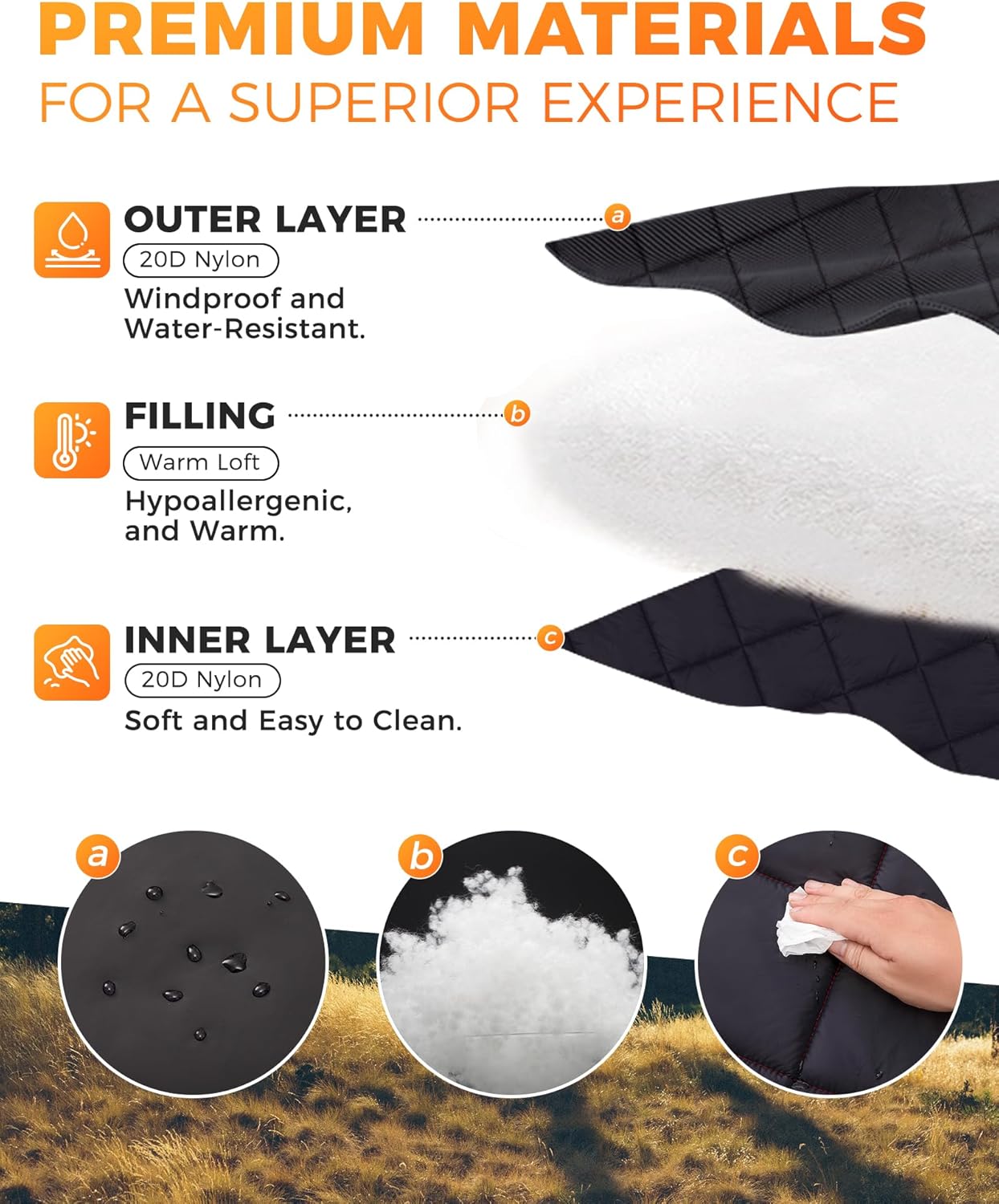 KingCamp Ultralight Camping Blanket, Packable Down Alternative Puffy Wearable Blankets Weatherproof Warm Package Quilt with Snap Buttons for Outdoor Hiking Travel Picnic Stadium (69"L x 53"W, Black)