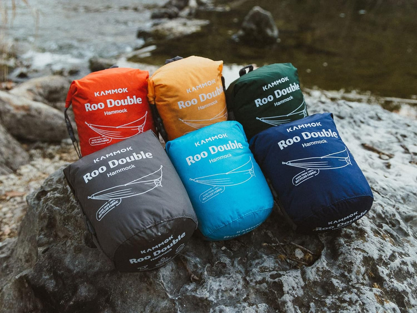 KAMMOK: Roo Double XL Hammock | Made from Strong & 100% Recycled Water Resistant Ripstop Fabric | Comfortable, Packable, Lightweight (Lifetime Adventure Grade Warranty), Granite Gray