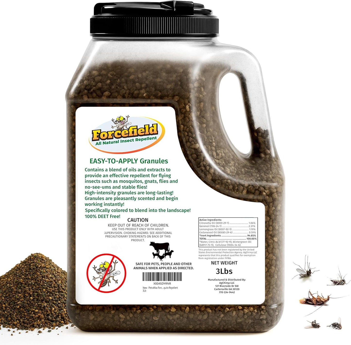 ForceField Natural Flea, Tick, Mosquito Yard Treatment - Repellent Granules for Backyard Mosquito Control | Pet Safe, DEET-Free Outdoor Control | Long-Lasting Barrier for Lawns, Patios, & Barns 3 LB