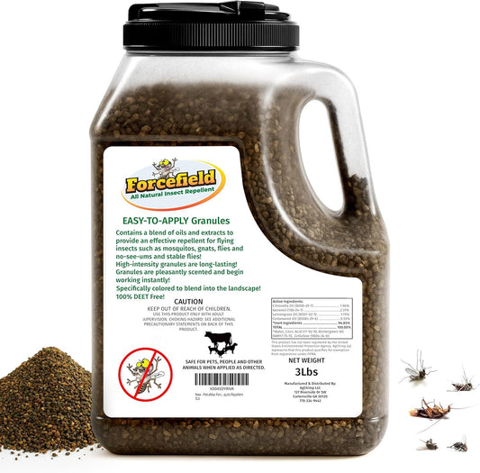 ForceField Natural Flea, Tick, Mosquito Yard Treatment - Repellent Granules for Backyard Mosquito Control | Pet Safe, DEET-Free Outdoor Control | Long-Lasting Barrier for Lawns, Patios, & Barns 3 LB