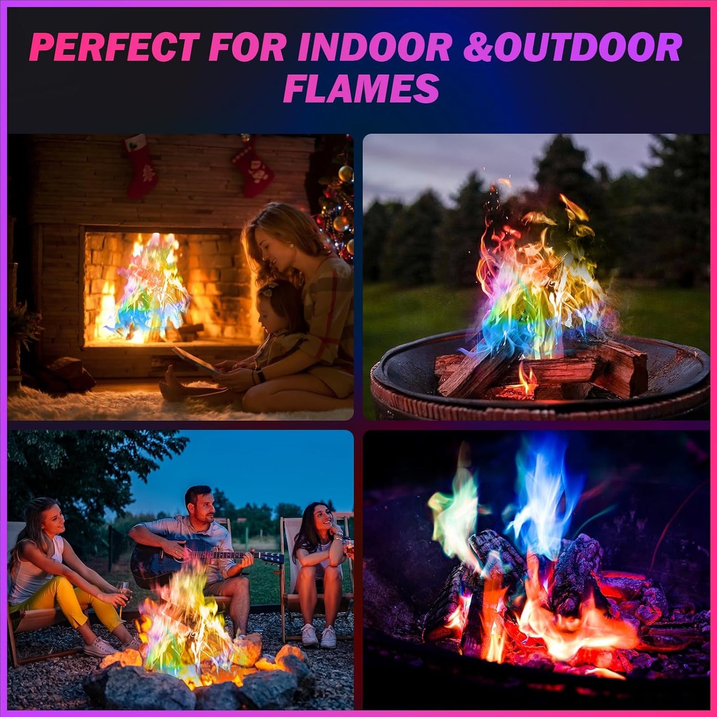 12 Pack Colorful Flames Color Fire Packets Fire Pit for Campfire,Fire Color Packets Camping Accessories for Kids & Adults,Outdoor Fire Changing Flame Powder. (12 Packets)