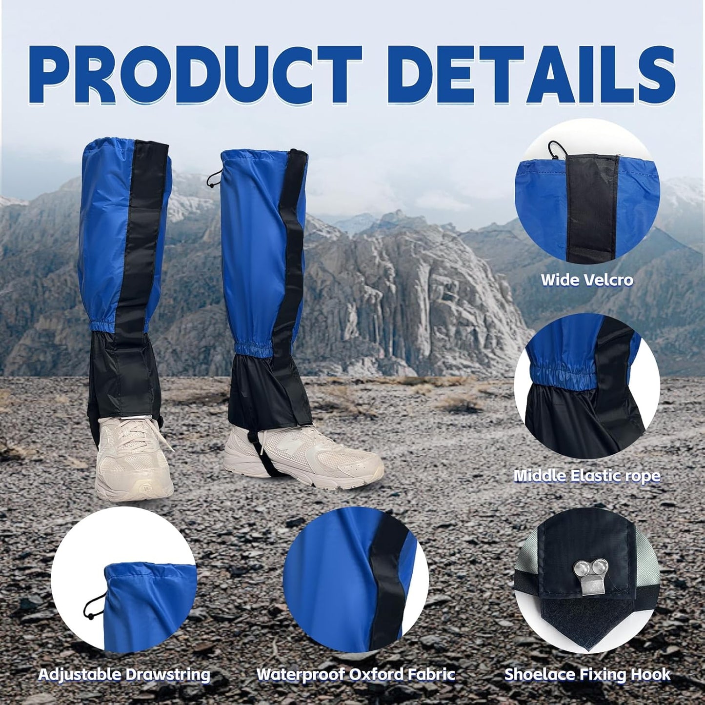 1 Pairs Gators for Hiking Boots,Adjustable Leg Gaiters for Women and Men Boots, Waterproof and Breathable Trail Gaiters for Hiking, Snow and Garden Weeding